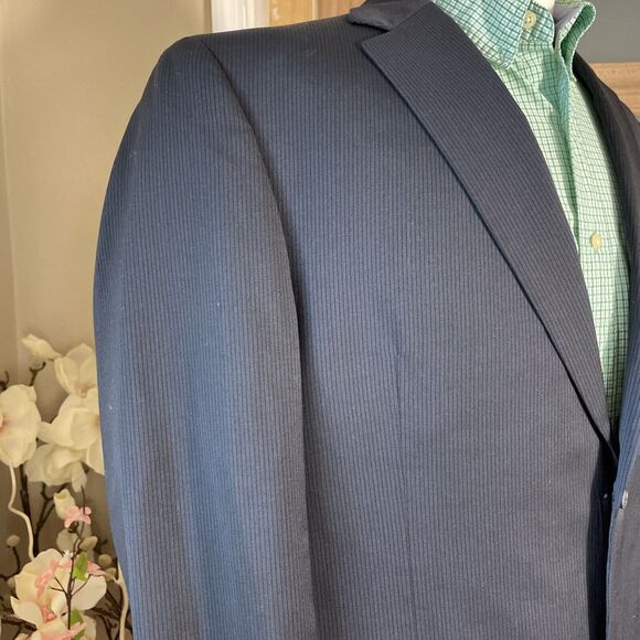 Jack Victor Elite Striped Wool Blazer Blue Two Button Men's Size 44R - Picture 3 of 14